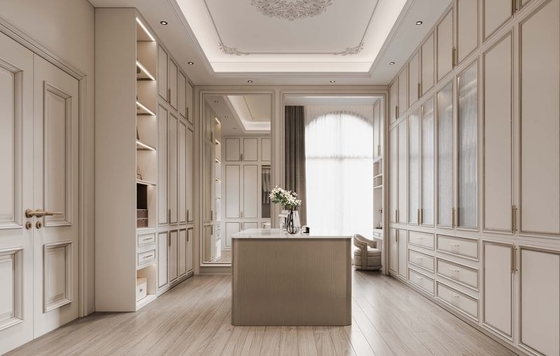 Durable Elegantly Crafted Custom Walk In Closet  With Refined Gold Detailing