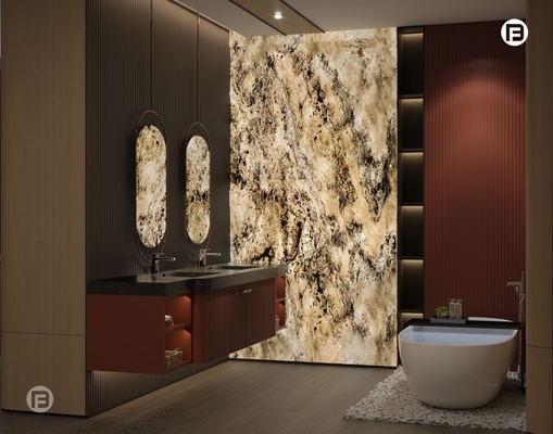 Sophisticated Blush Red Stainless Steel Bathroom Cupboard With Dual Sided Grid Wall Panels