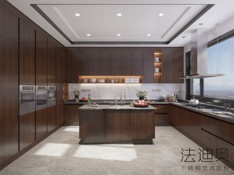 Contemporary Kitchen Units With Eco Yew Wood Grain And Unique Variegated Design