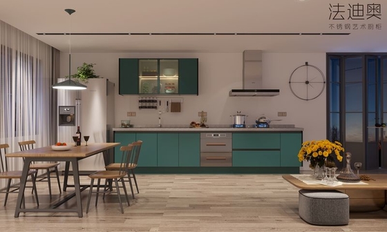 Armadietto di cucina a fila unica verde pino, un perfetto mix di design minimalista e funzionalità moderna.