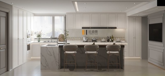 Arredamento di cucina in acciaio inossidabile bianco con marmo di lusso