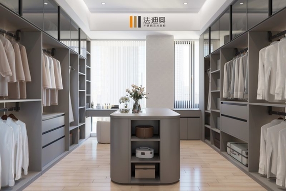 Contemporaneo pratico Meridiano Grigio Custom Walk In Closet With Floating Vanity