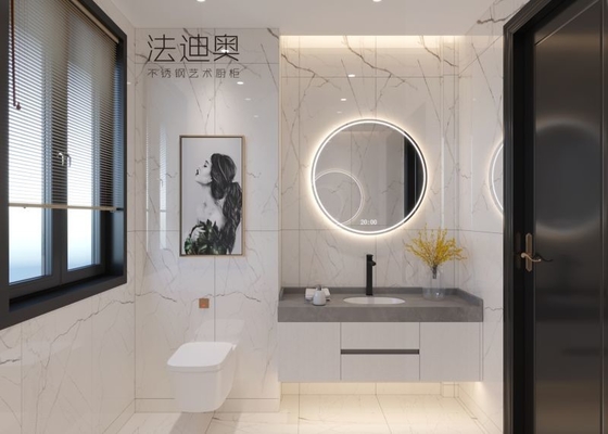 Vanità di bagno in acciaio inossidabile moderno con accessori intelligenti e design galleggiante