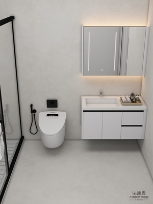 Vanità per bagno a muro in acciaio inossidabile bianco senza tempo con armadio specchio