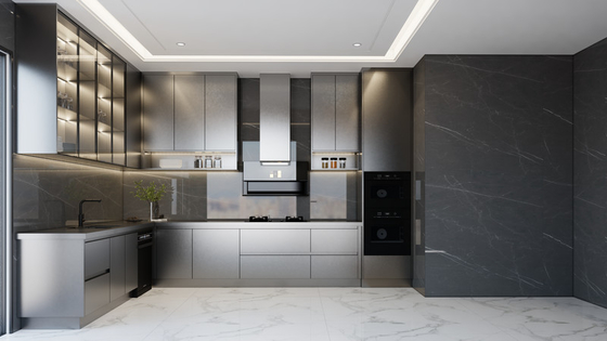 Armadio da cucina in acciaio inossidabile nero matto Fadior con illuminazione ambientale sotto armadio