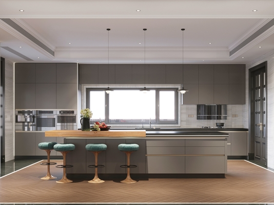 Armadi da cucina in stile industriale in metallo freddo con design a doppio spazio