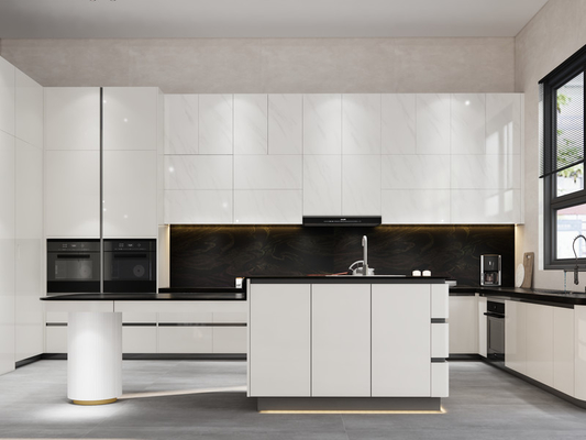 Armadio di cucina a forma di U versatile Armadio di cucina nero moderno con il massimo spazio di archiviazione