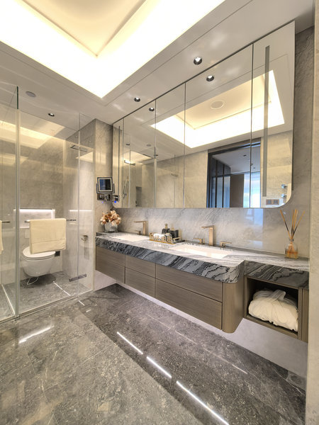 Fadior Luxe Arc â Stainless Steel Bathroom Vanity With Woodgrain Doors & Quartz Top - interior organization