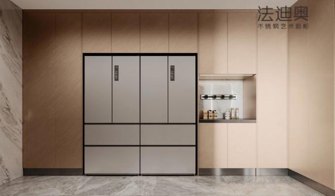 Fadior Stainless Steel Art Kitchen Cabinet - Beige Tone, Island Layout, Premium Hardware & Custom Storage - Transform your kitchen with the collectionâs stainless steel art kitchen with room context